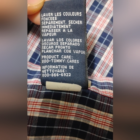 Tommy Hilfiger Shirt Button Down 80's 2 Ply Fabric Red White Blue C20 size L/G - Picture 15 of 16